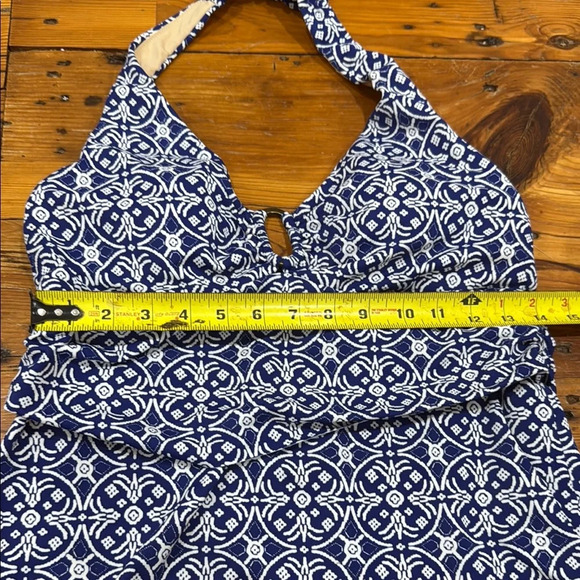 Lands End Tankini Blue Patterned Halter Swim Top Size 10 - Picture 3 of 6